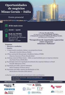 18/05/22: Belo Horizonte | Oportunidades de negócios Minas Gerais - Itália