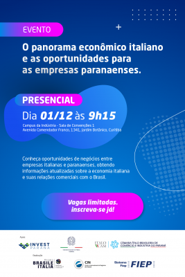 1/12/22: Curitiba | O panorama econômico italiano e as oportunidades para as empresas paranaenses