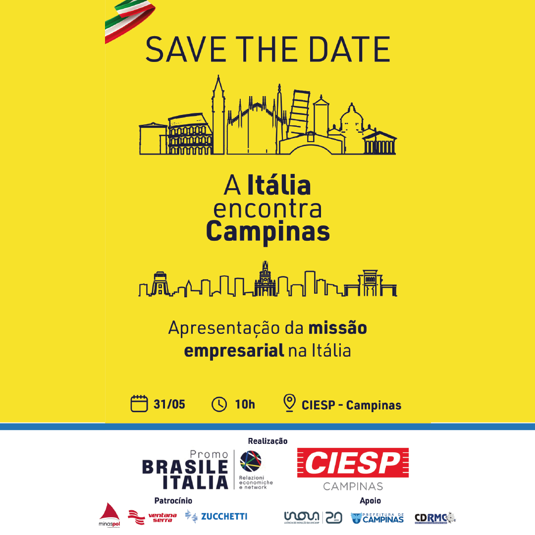 Il prossimo 31 maggio, la Promo e il CIESP realizzeranno l'evento "L'Italia incontra Campinas" per promuovere la missione in Italia con imprenditori dello Stato di San Paolo.