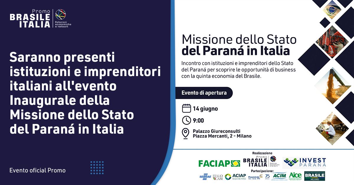 Saranno presenti istituzioni e imprenditori italiani all'eventoInaugurale della Missione dello Stato del Paraná in Italia