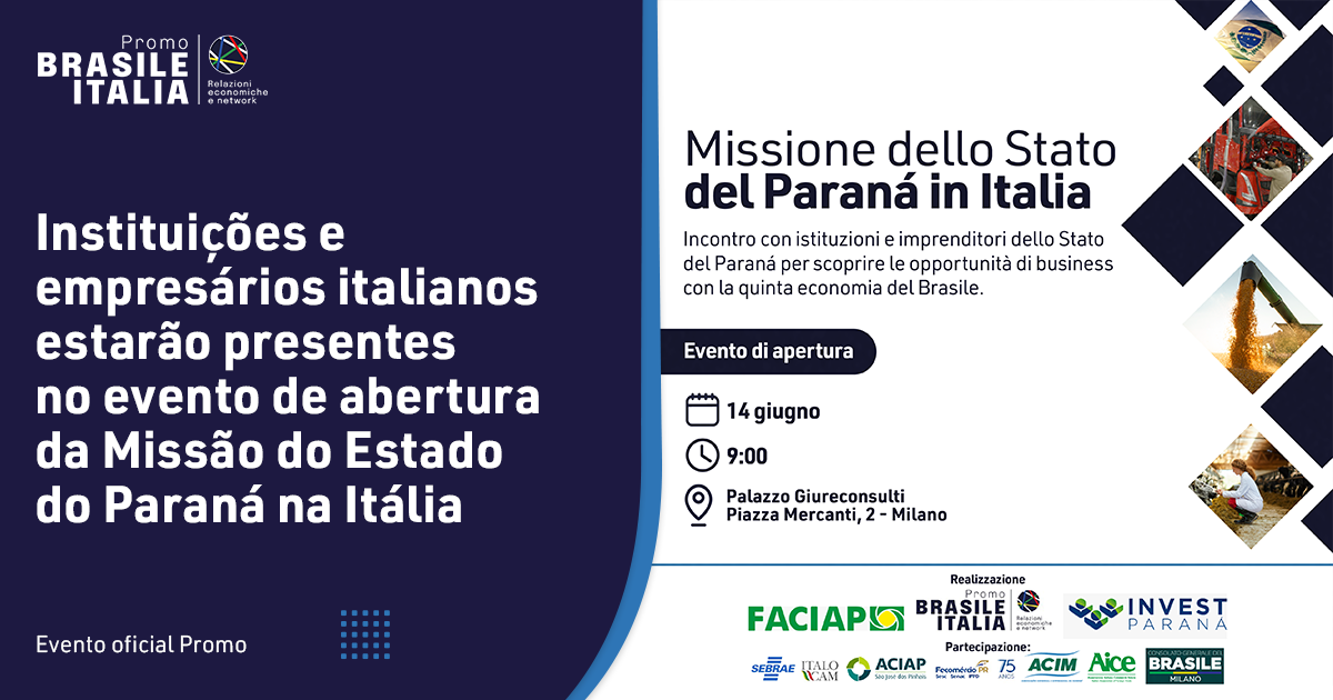 Instituições e empresários italianos estarão presentes no evento de abertura da Missão do Estado do Paraná na Itália